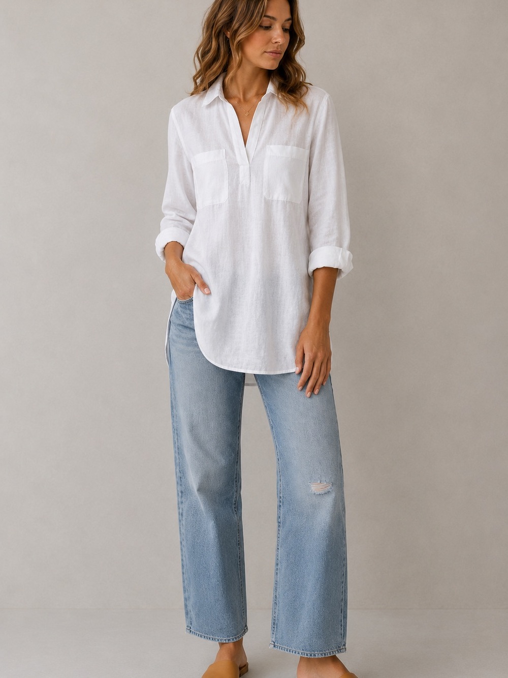 Old Navy White Linen Tunic Top